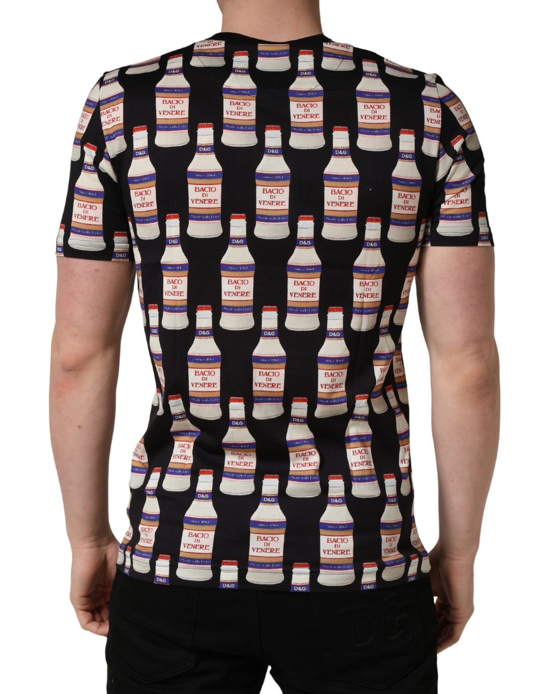 Dolce &amp; Gabbana Black Bottle Print Cotton Crew Neck  T-shirt