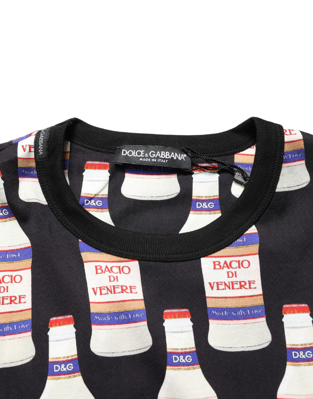 Dolce &amp; Gabbana Black Bottle Print Cotton Crew Neck  T-shirt