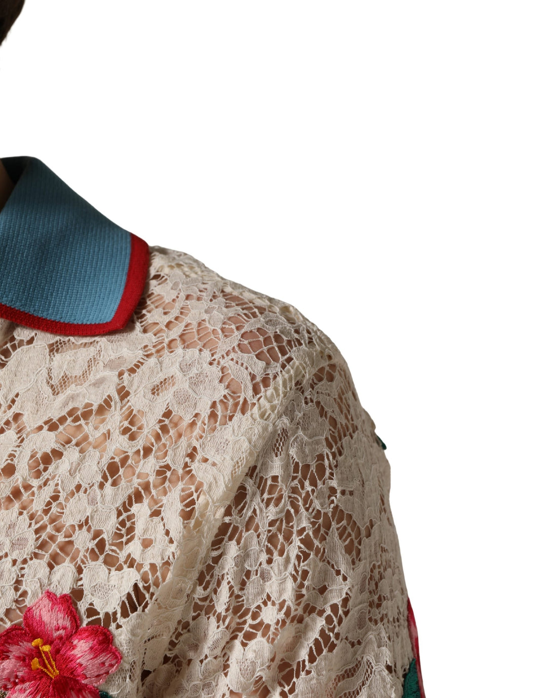 Dolce &amp; Gabbana Beige Floral Tennis Club Lace Polo T-shirt