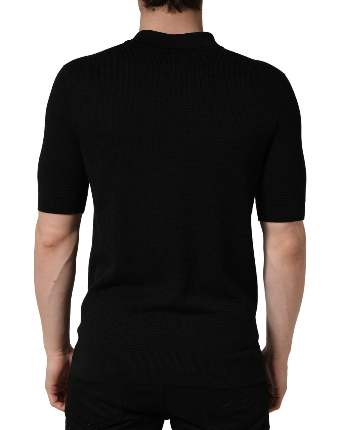 Dolce &amp; Gabbana Black Heraldic Crest Patch Silk Polo T-shirt