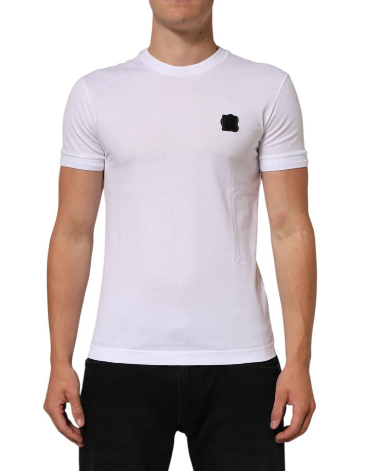 Dolce &amp; Gabbana White Logo Patch Cotton Crew Neck T-shirt