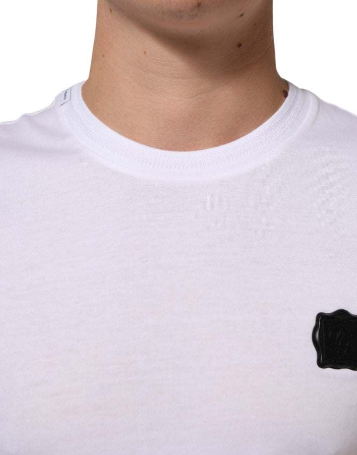 Dolce &amp; Gabbana White Logo Patch Cotton Crew Neck T-shirt