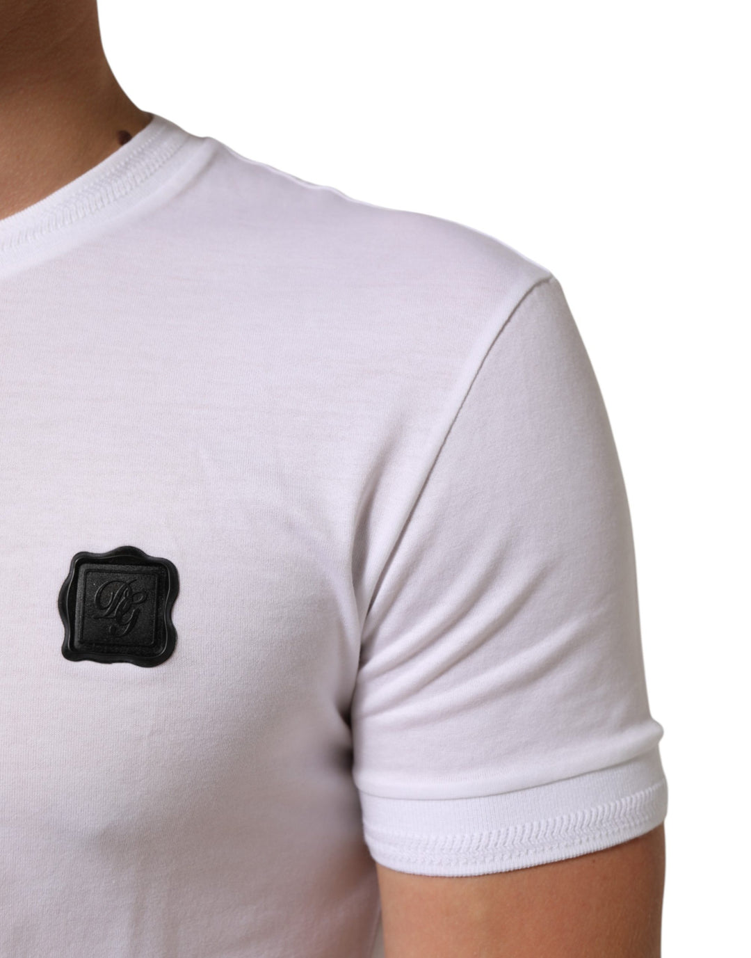 Dolce &amp; Gabbana White Logo Patch Cotton Crew Neck T-shirt