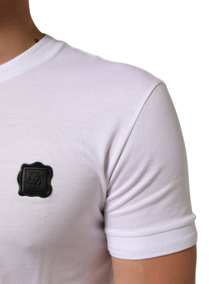 Dolce &amp; Gabbana White Logo Patch Cotton Crew Neck T-shirt