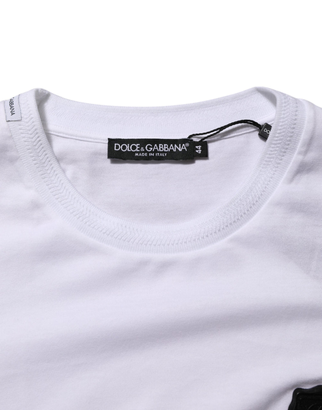 Dolce &amp; Gabbana White Logo Patch Cotton Crew Neck T-shirt