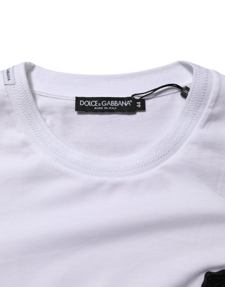 Dolce &amp; Gabbana White Logo Patch Cotton Crew Neck T-shirt