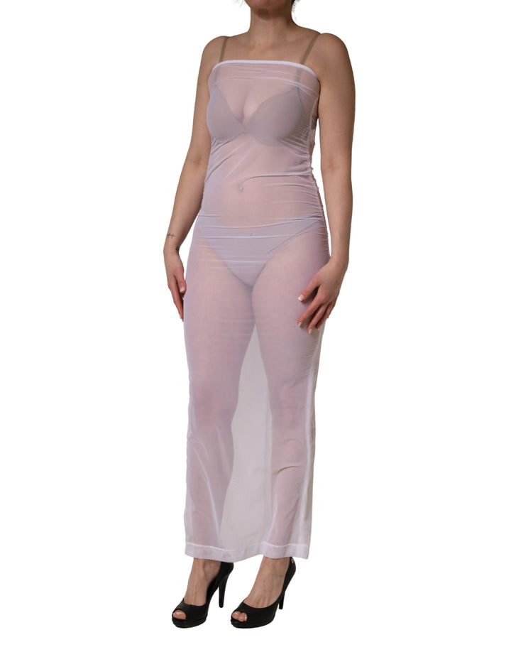 Dolce &amp; Gabbana White Sheer Nylon Stretch Sheath Maxi Dress