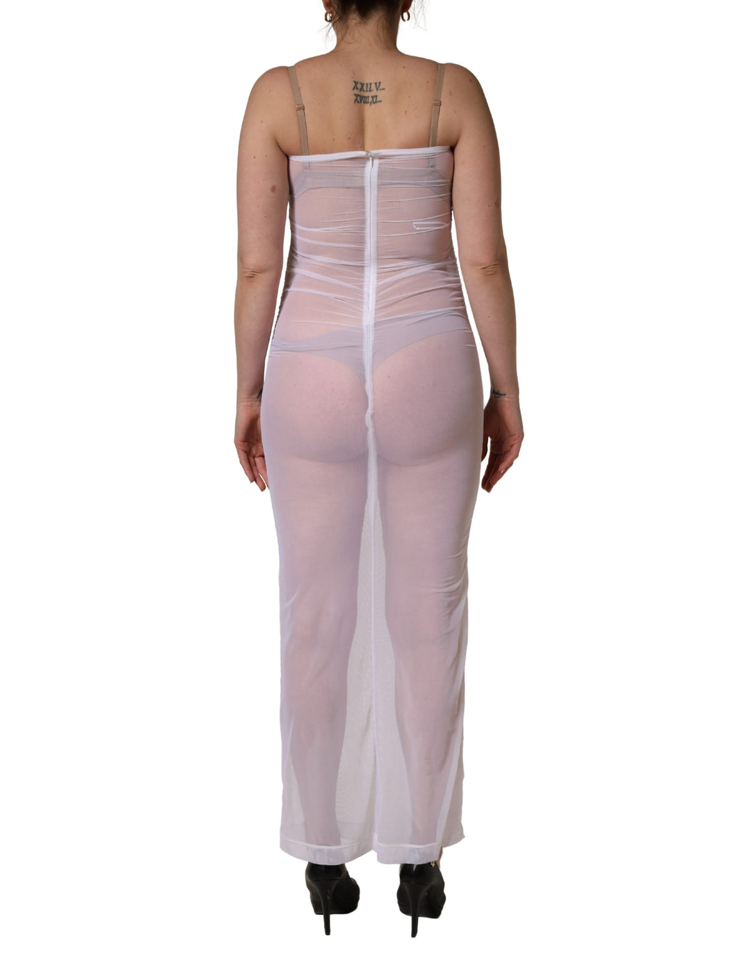 Dolce &amp; Gabbana White Sheer Nylon Stretch Sheath Maxi Dress