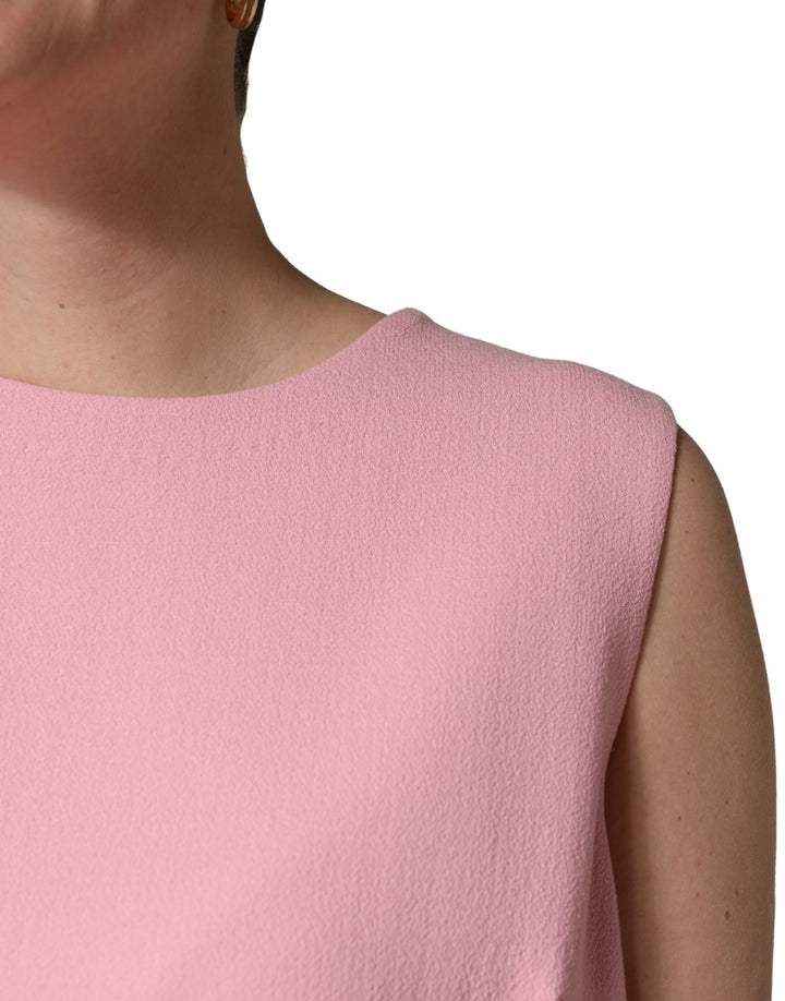 Dolce &amp; Gabbana Pink Blue Wool Sleeveless Shift Mini  Dress