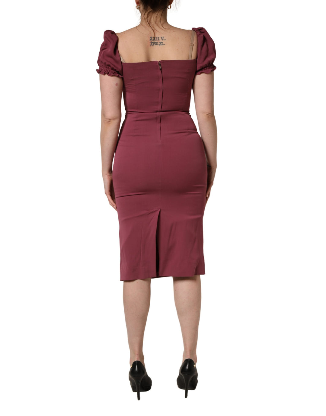 Dolce &amp; Gabbana Maroon Silk Sweetheart Sheath Midi Dress
