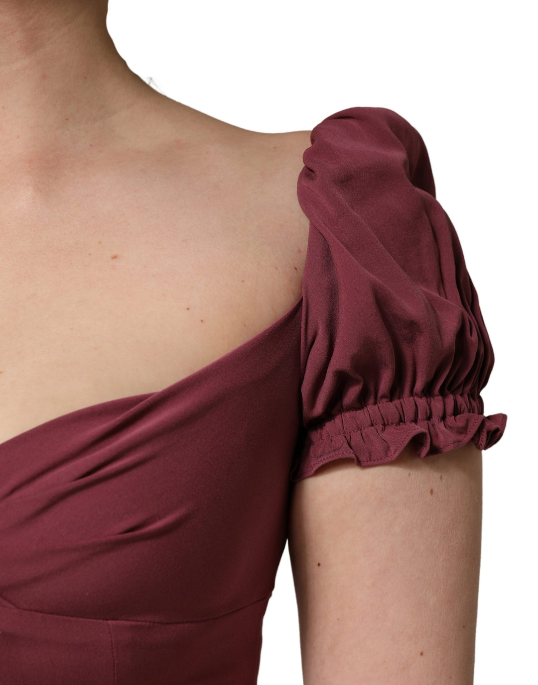 Dolce &amp; Gabbana Maroon Silk Sweetheart Sheath Midi Dress