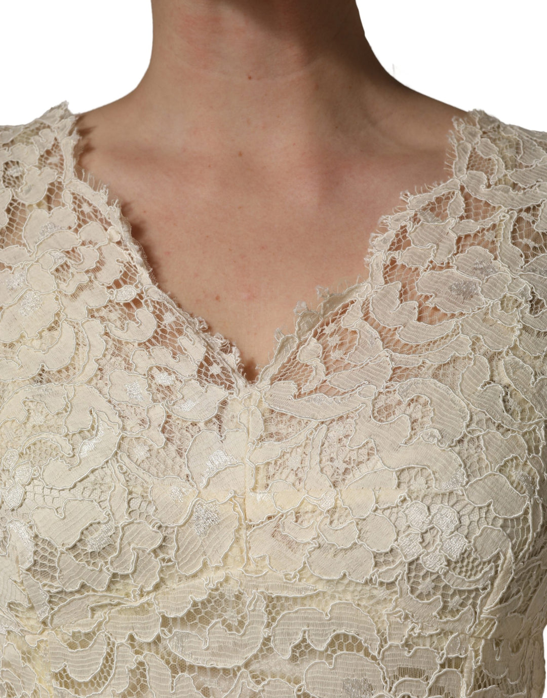 Dolce &amp; Gabbana Off White Floral Lace Sheath Maxi Dress