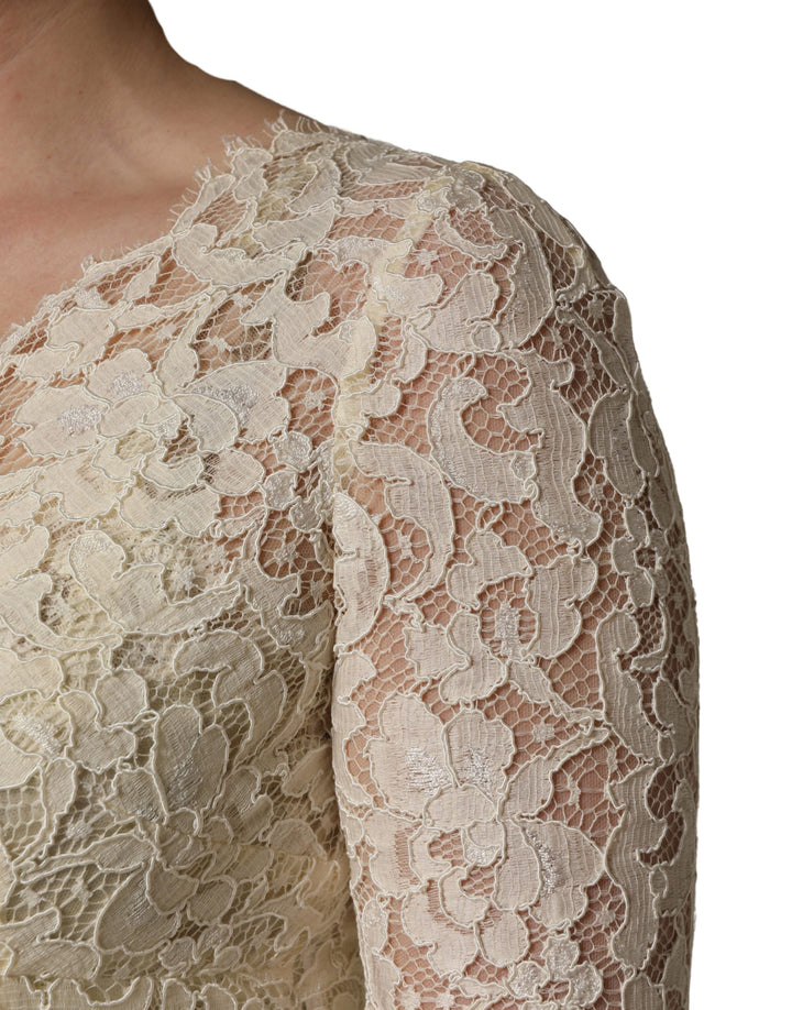 Dolce &amp; Gabbana Off White Floral Lace Sheath Maxi Dress