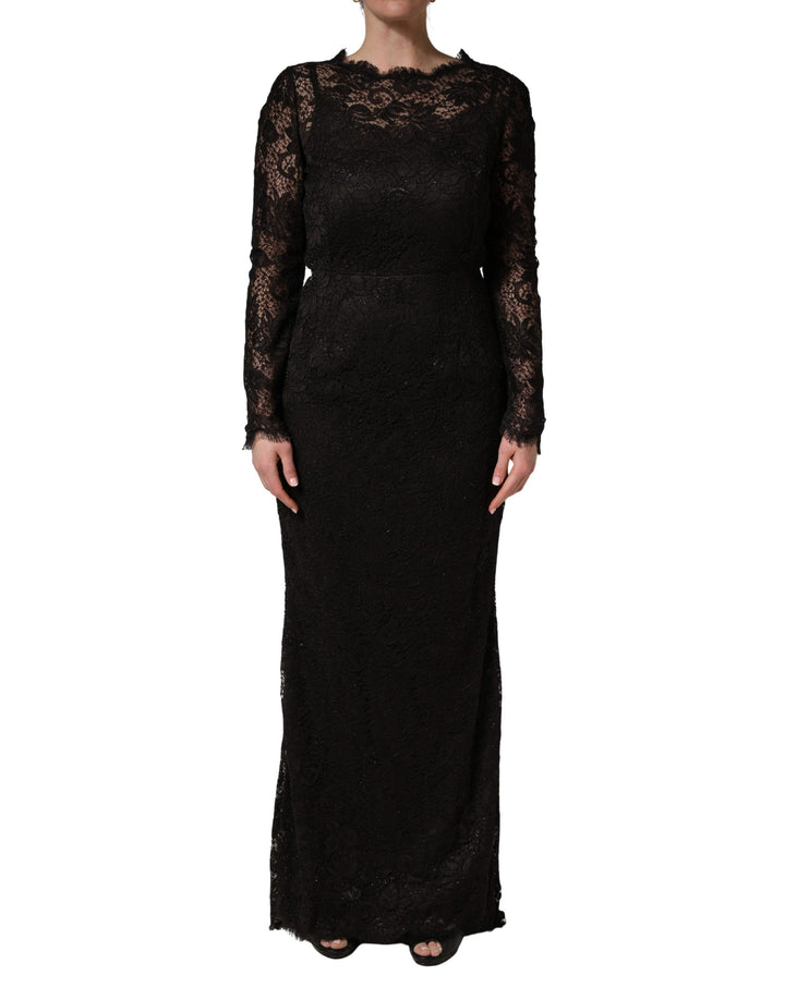 Dolce &amp; Gabbana Black Floral Lace Sheath Long Maxi Dress