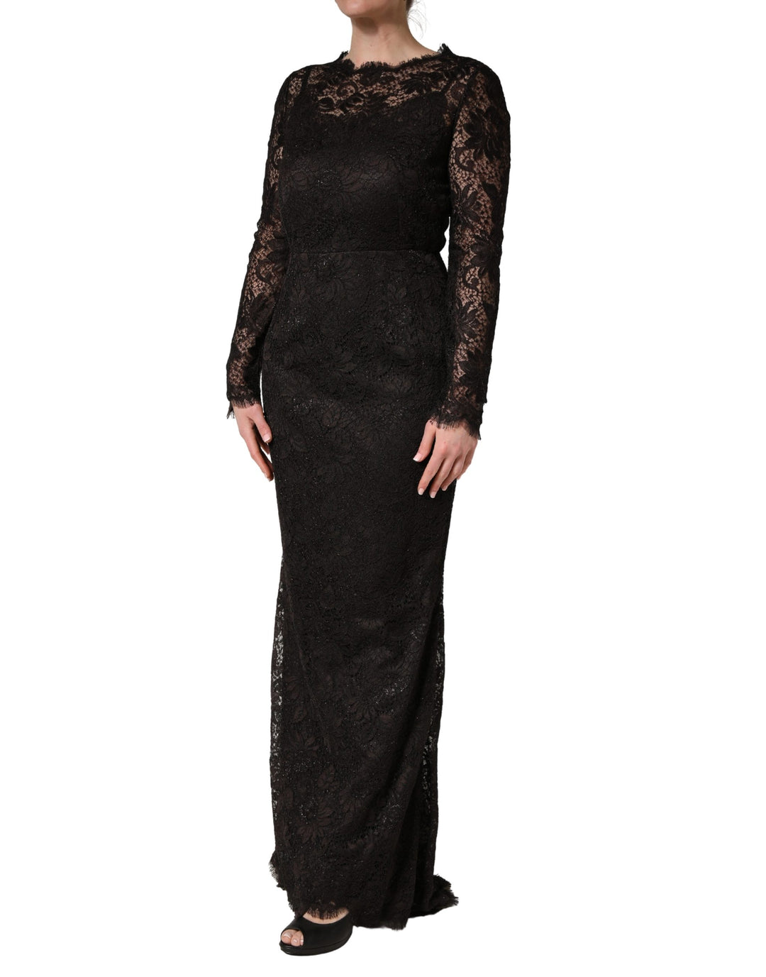 Dolce &amp; Gabbana Black Floral Lace Sheath Long Maxi Dress