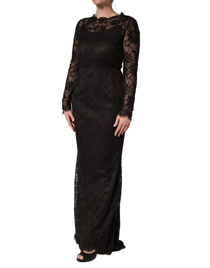 Dolce &amp; Gabbana Black Floral Lace Sheath Long Maxi Dress