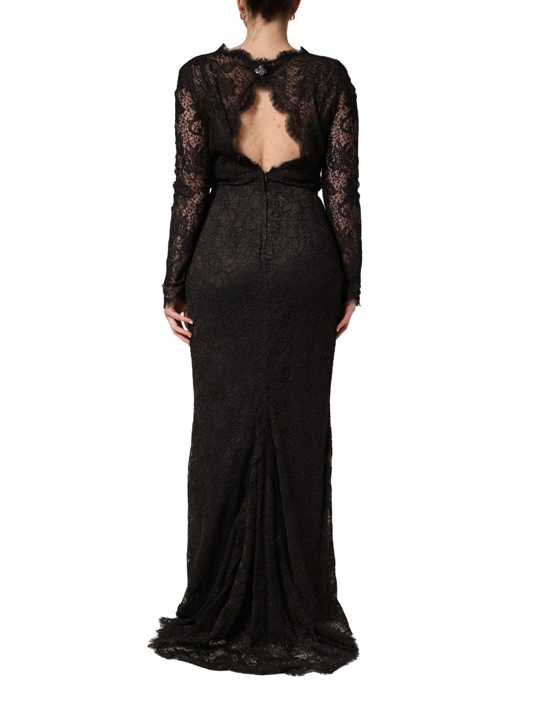 Dolce &amp; Gabbana Black Floral Lace Sheath Long Maxi Dress