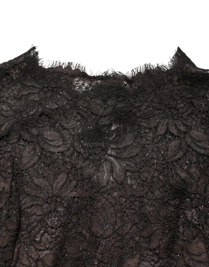 Dolce &amp; Gabbana Black Floral Lace Sheath Long Maxi Dress