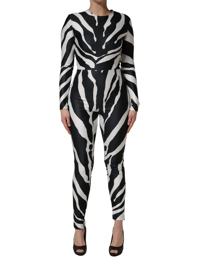 Dolce &amp; Gabbana Black White Polyester Zebra Pattern Jumpsuit