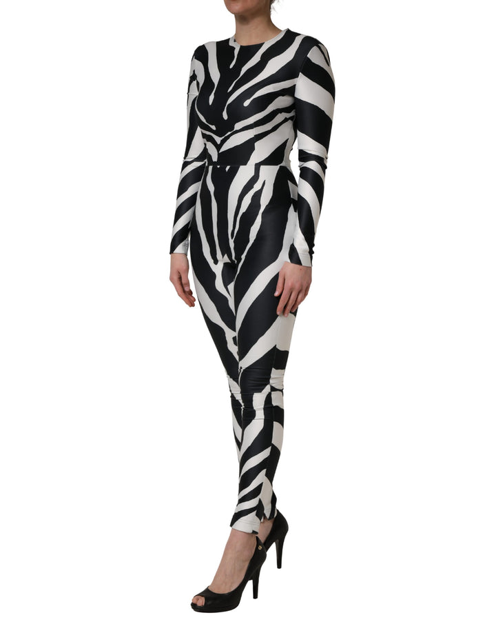 Dolce &amp; Gabbana Black White Polyester Zebra Pattern Jumpsuit