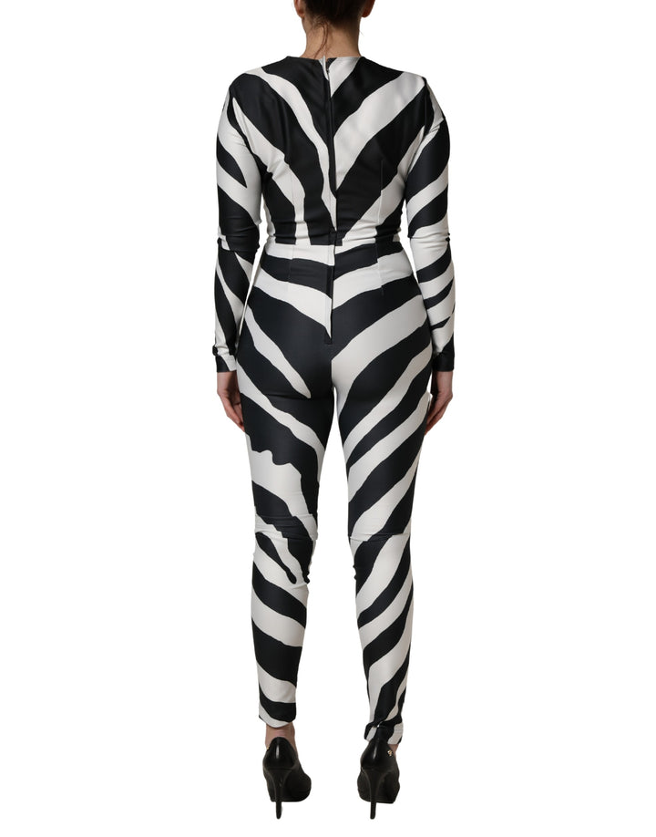 Dolce &amp; Gabbana Black White Polyester Zebra Pattern Jumpsuit