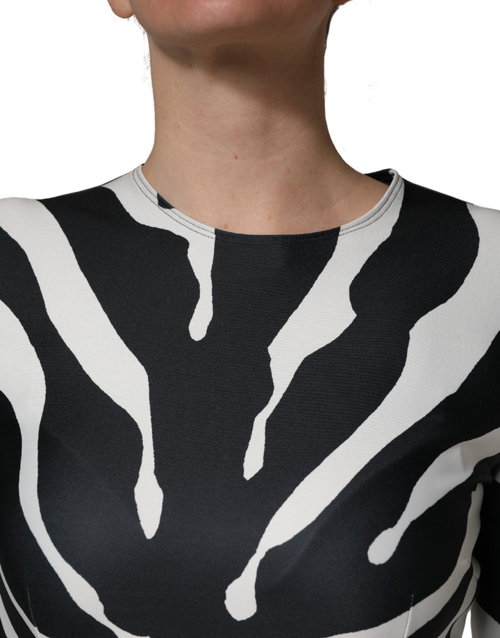 Dolce &amp; Gabbana Black White Polyester Zebra Pattern Jumpsuit
