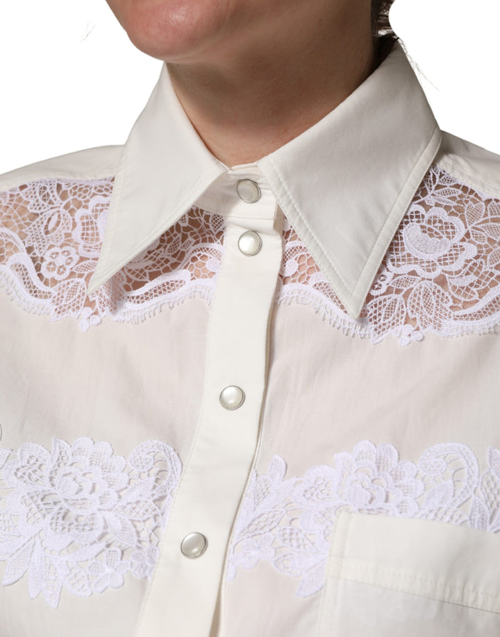 Dolce &amp; Gabbana White Cotton Lace Trim Long Sleeves Jumpsuit