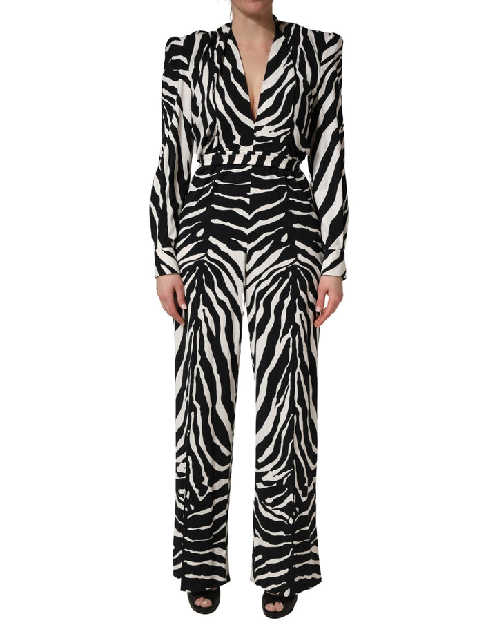 Dolce &amp; Gabbana Black White Viscose Zebra Pattern Jumpsuit