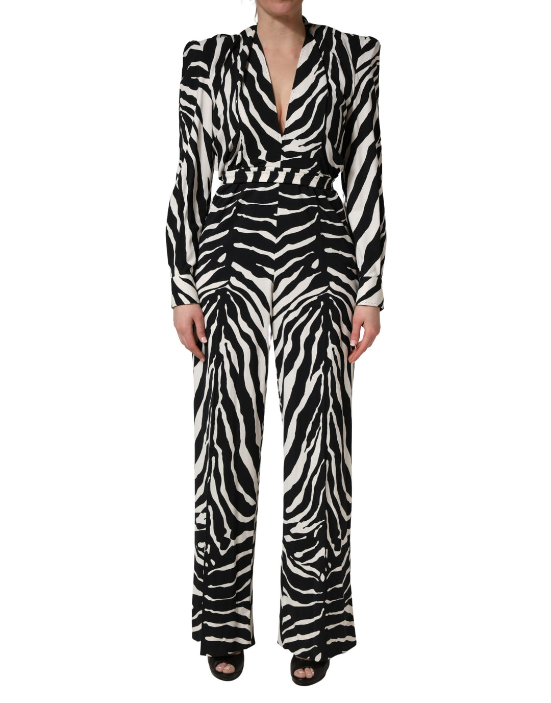 Dolce &amp; Gabbana Black White Viscose Zebra Pattern Jumpsuit