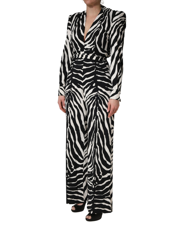 Dolce &amp; Gabbana Black White Viscose Zebra Pattern Jumpsuit
