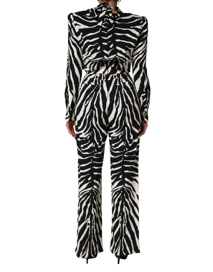 Dolce &amp; Gabbana Black White Viscose Zebra Pattern Jumpsuit