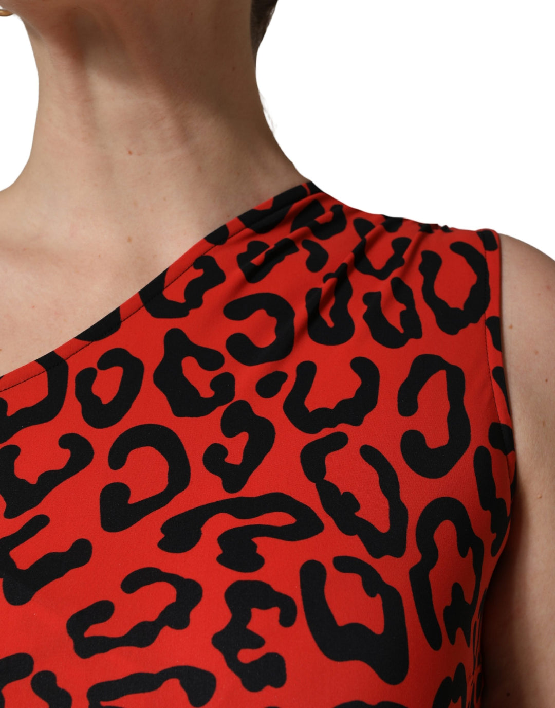 Dolce &amp; Gabbana Black Red Nylon Leopard Pattern Jumpsuit