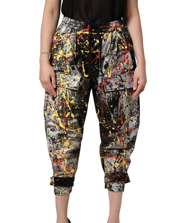 Dolce &amp; Gabbana Black ColorSplash Effect Cargo Cropped Pants