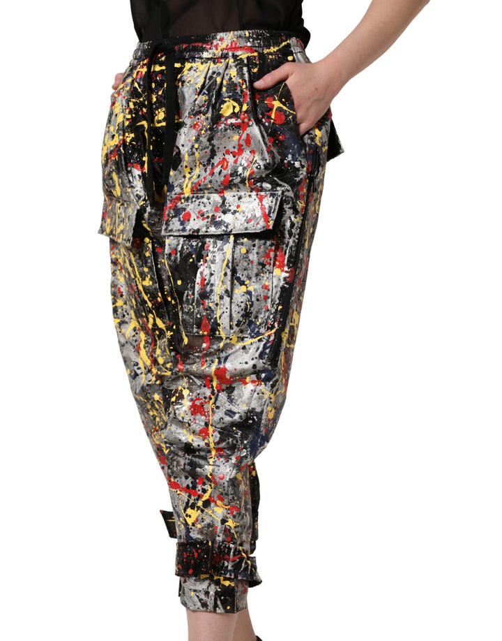Dolce &amp; Gabbana Black ColorSplash Effect Cargo Cropped Pants