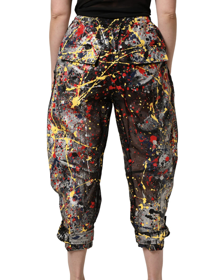Dolce &amp; Gabbana Black ColorSplash Effect Cargo Cropped Pants
