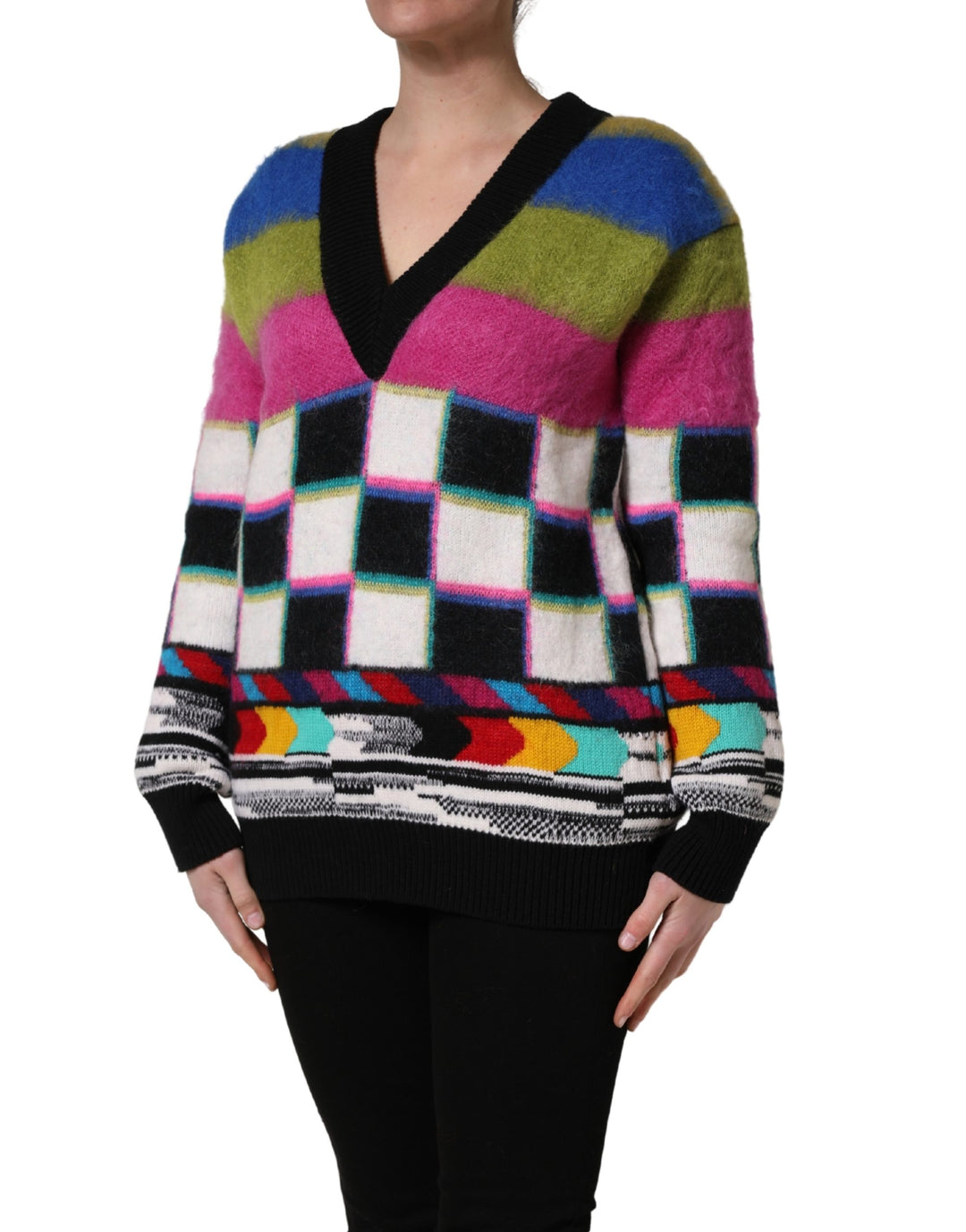 Dolce &amp; Gabbana Multicolor Stripes V-neck Pullover Sweater
