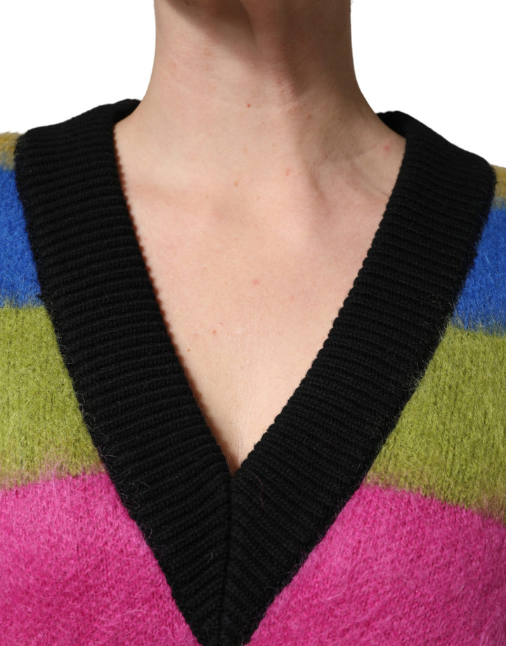Dolce &amp; Gabbana Multicolor Stripes V-neck Pullover Sweater