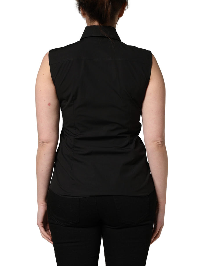 Dolce &amp; Gabbana Black Cotton Sleeveless Collared Blouse Top