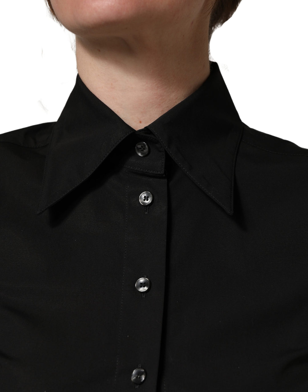 Dolce &amp; Gabbana Black Cotton Sleeveless Collared Blouse Top