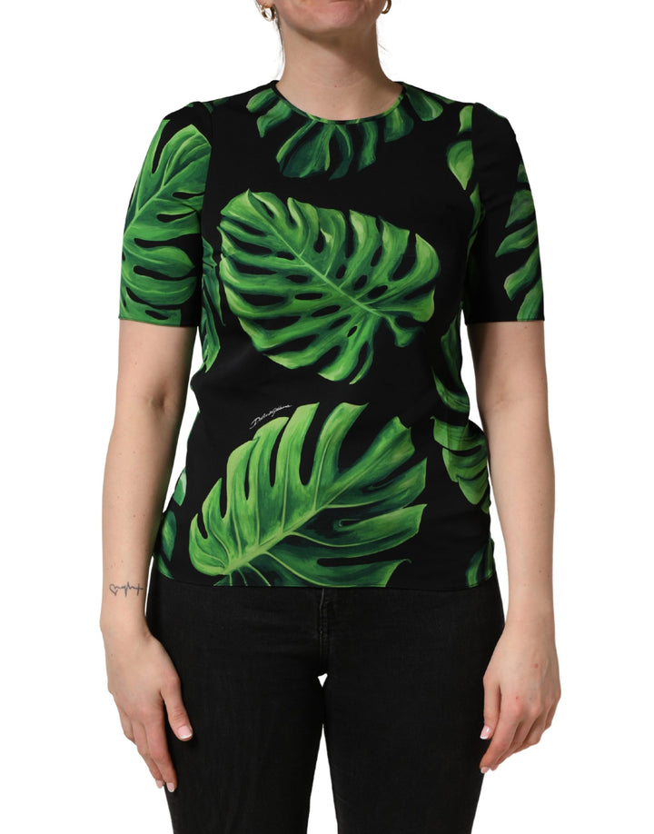 Dolce &amp; Gabbana Black Philodendron Print Silk Blouse Top