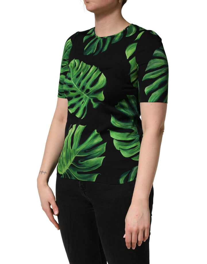 Dolce &amp; Gabbana Black Philodendron Print Silk Blouse Top