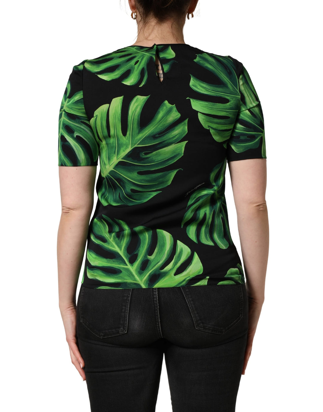 Dolce &amp; Gabbana Black Philodendron Print Silk Blouse Top