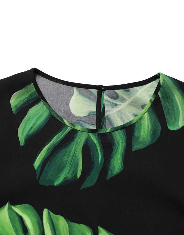 Dolce &amp; Gabbana Black Philodendron Print Silk Blouse Top