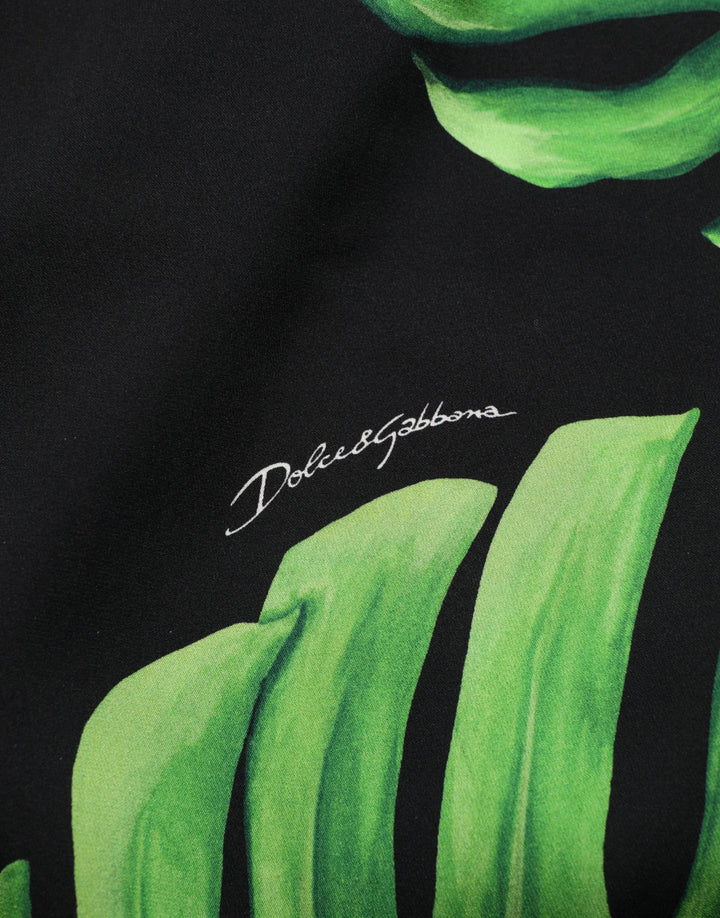 Dolce &amp; Gabbana Black Philodendron Print Silk Blouse Top