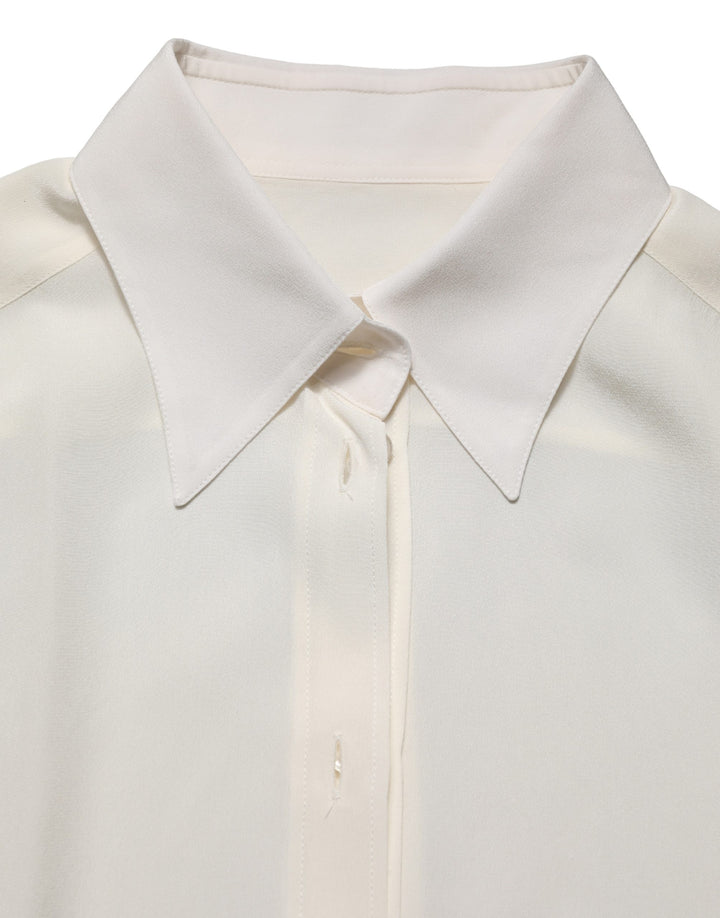 Dolce &amp; Gabbana Off White Collared Long Sleeves Blouse Top