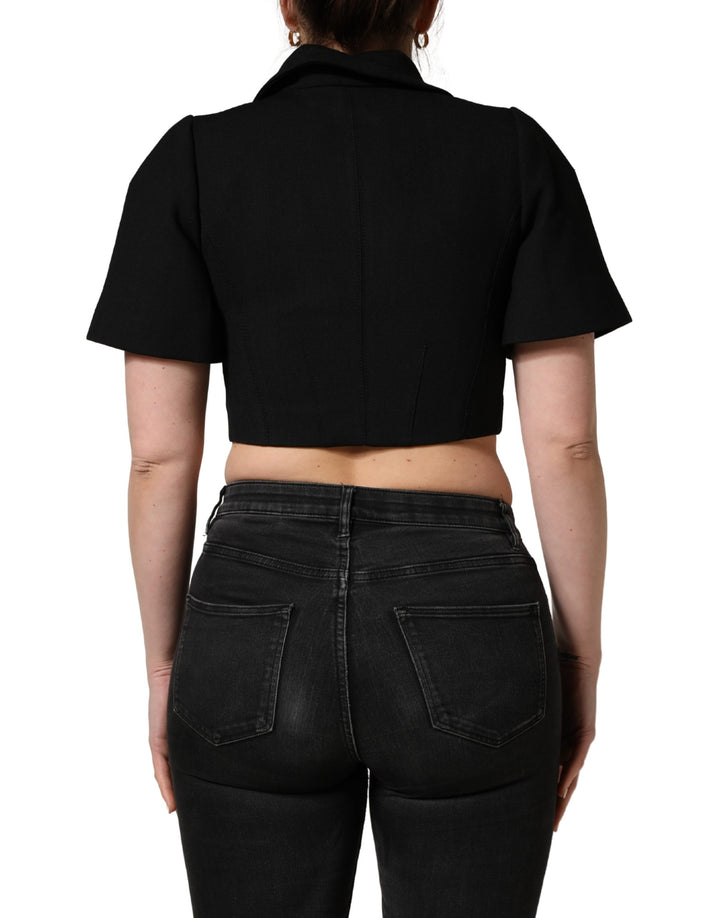 Dolce &amp; Gabbana Black Collared Short Sleeves Cropped Blouse Top
