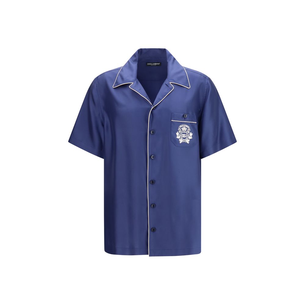 Dolce &amp; Gabbana Blue Silk Shortsleeve Shirt