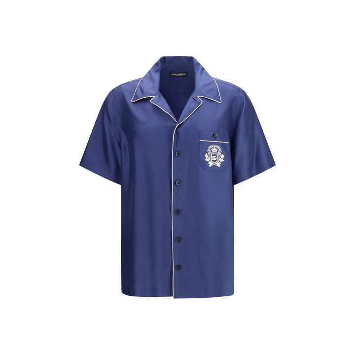 Dolce &amp; Gabbana Blue Silk Shortsleeve Shirt