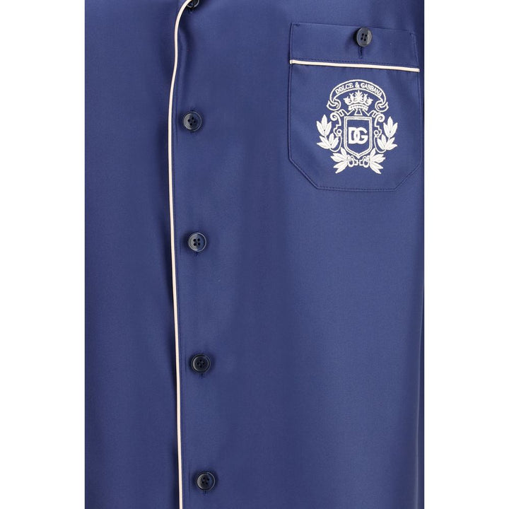Dolce &amp; Gabbana Blue Silk Shortsleeve Shirt