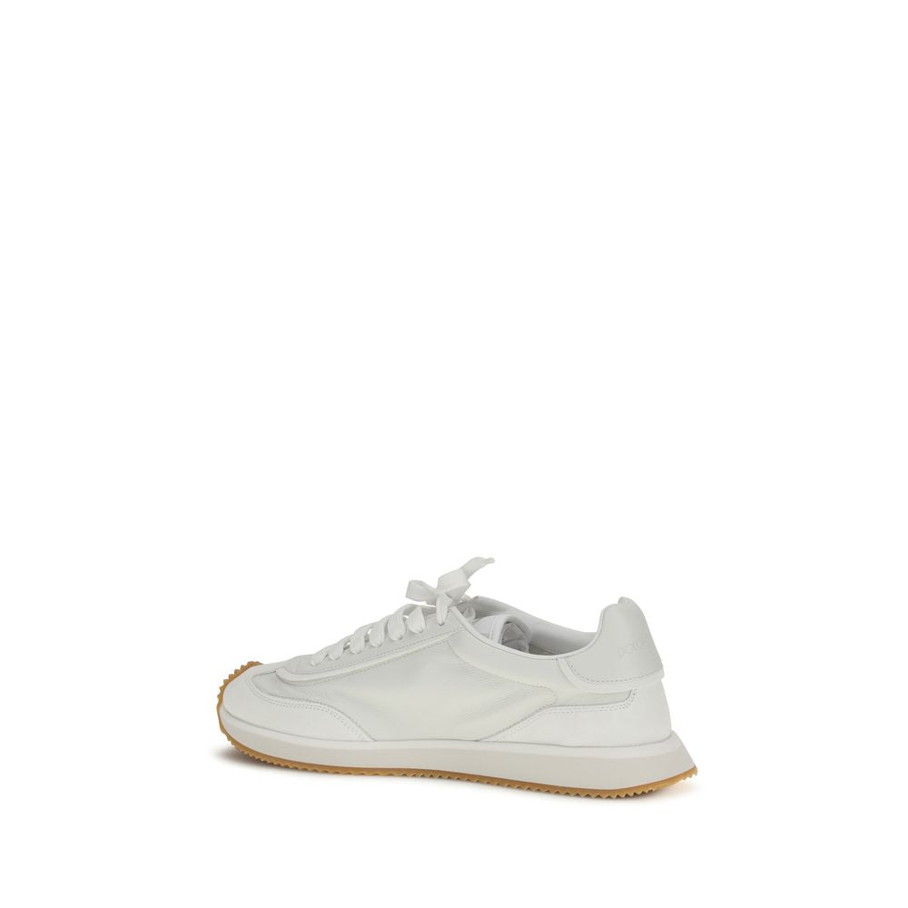 Dolce &amp; Gabbana White Calf Leather Bos Taurus Athletic Sneakers